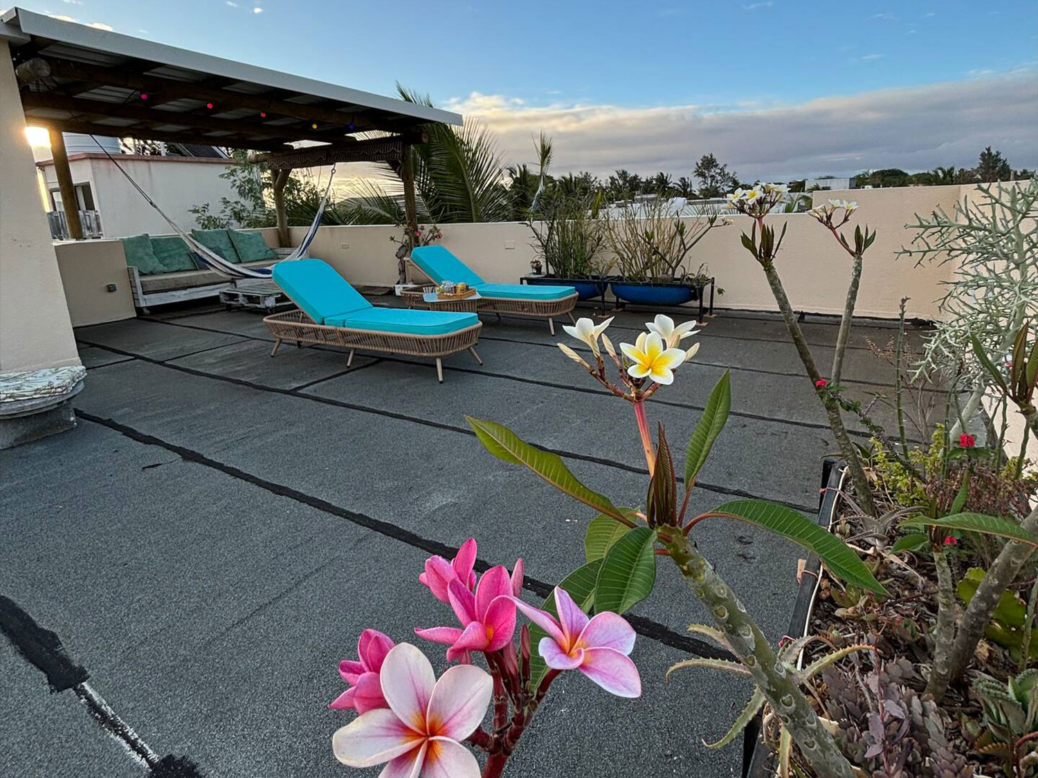 Rooftop aménagé avec hamac à la Villa Coco Zen, parfait pour se détendre