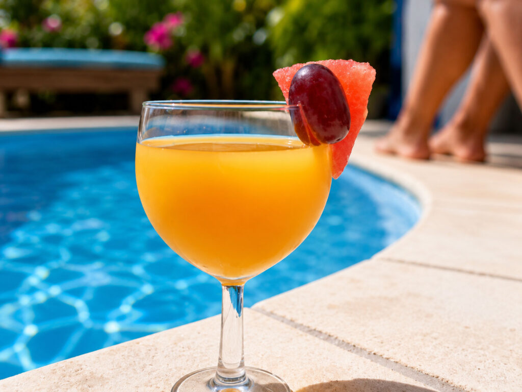 Cocktail tropical au bord de la piscine de Villa Zoli Baz à La Preneuse